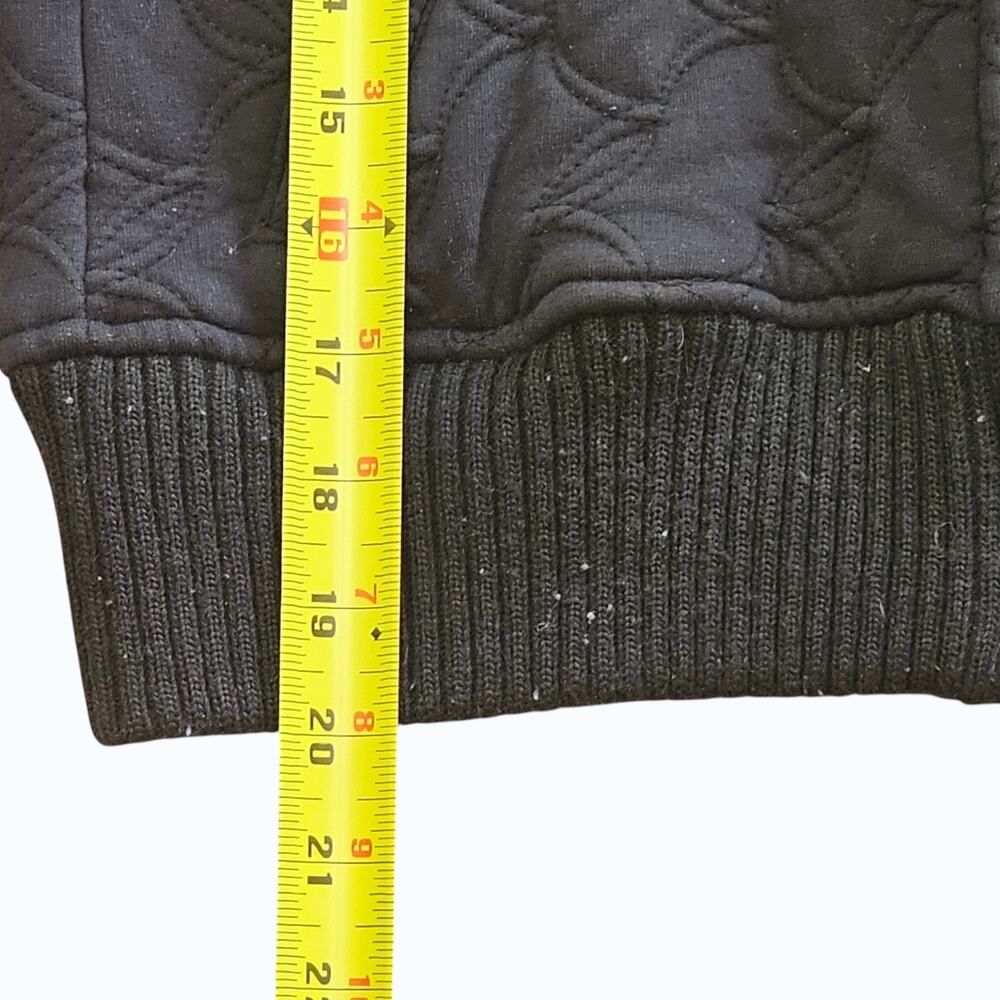 Bebe Sport Y2K Quilted Bomber Jacket Faux Fur Hood Pom Poms Black Womens Small - Picture 12 of 14